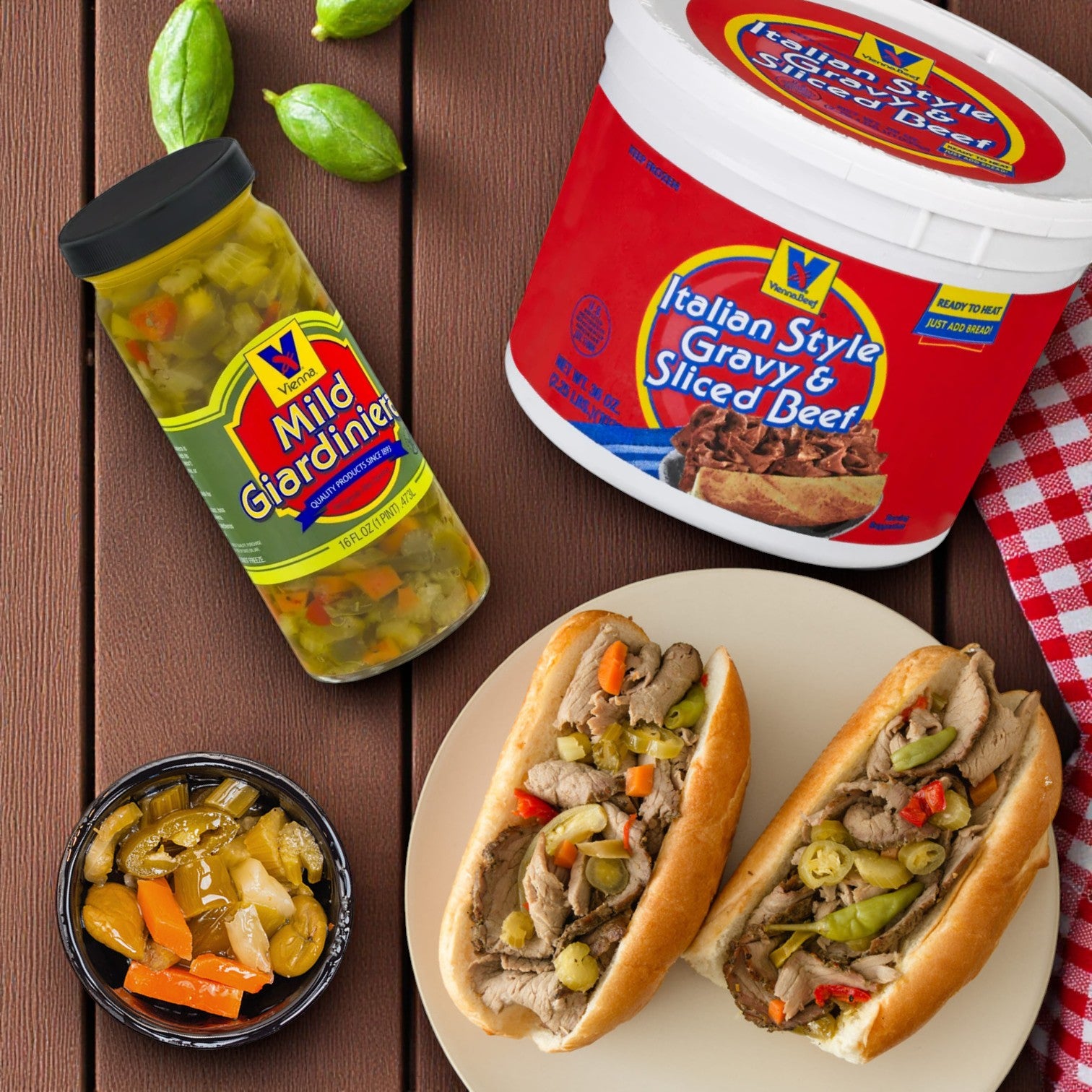 Vienna Beef Italian Style Gravy and Sliced Beef, 36 oz. with Mild Giardiniera 16 oz.
