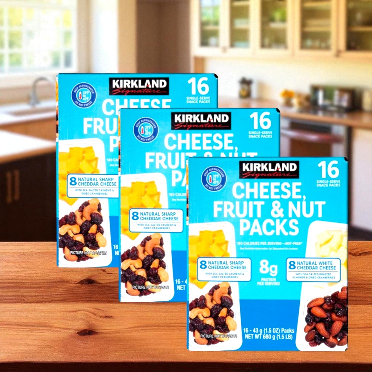 Kirkland Signature Cheese, Fruit & Nut Snack Packs, Variety Pack, 1.5 oz, 16 Count-3 Cases