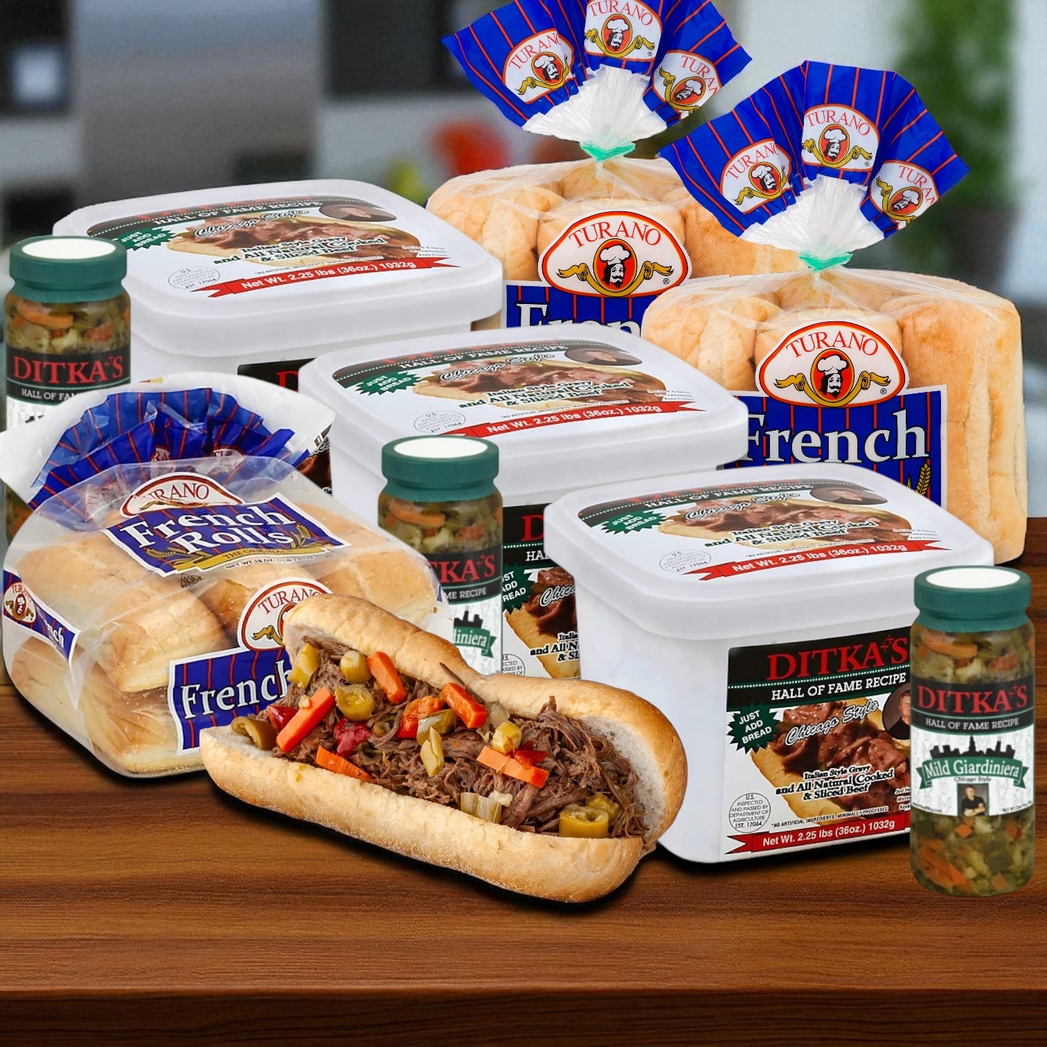 Ditka’s Italian Beef Sandwich Kit – Includes Beef, Rolls & Mild Giardiniera (3 of Each!)